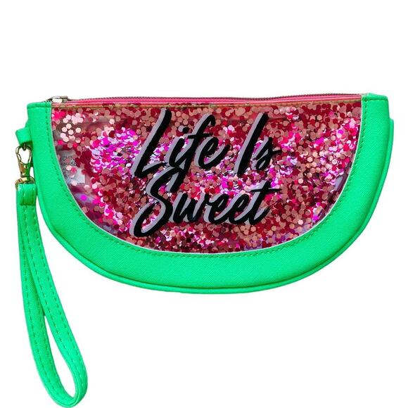 Watermelon Pink Green Glitter Wristlet Life is Sweet - Picture 3 of 3
